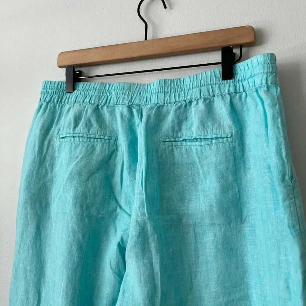 Foxcroft Aqua Blue Linen Wide Leg Pants Women's Size Large